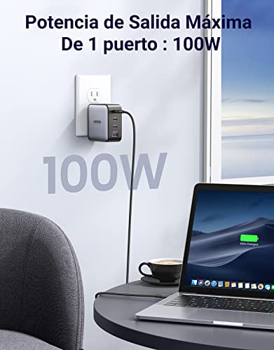UGREEN Nexode 100W Cargador USB C GAN con 4 Puertos Cargador Tipo C Cargador PD Admite PPS Compatible con Samsung Galaxy S23 S22 Ultra, S23 S22+, iPhone 14 13 12 SE, Xiaomi Mi12 MacBook Pro iPad Air